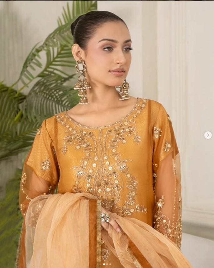 Embroidered Organza and Raw Silk Crush Sharara Suit - 3 Piece