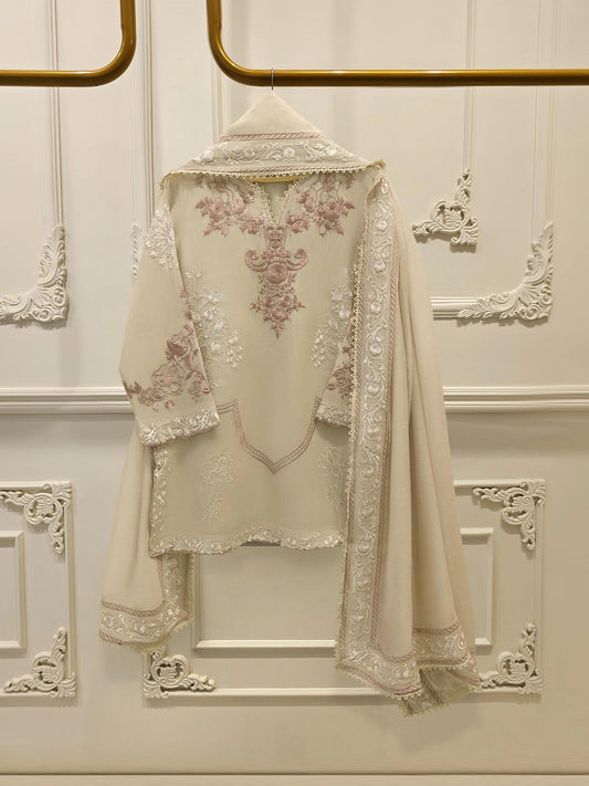 Agha Noor 3 Piece - Pure Embroidered Cotton Net Suit