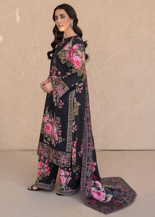 3 piece - Embroidered Cotton Palazzo Suit -  With Herringbone Shawl