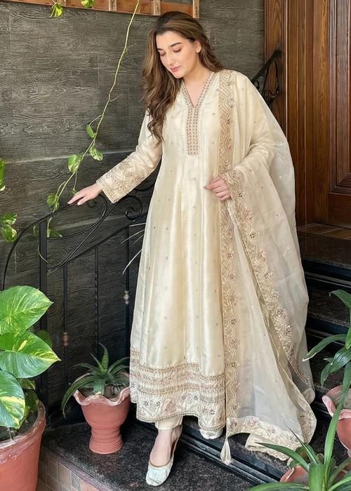 3 Piece Embroidered Silk Maxi Dress - Off White