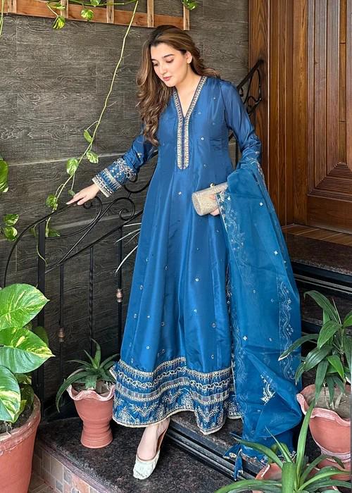 Embroidered Silk Anarkali Suit with Organza Dupatta - 3 Piece