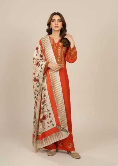 Embroidered Linen Culotte Suit - Rust Color