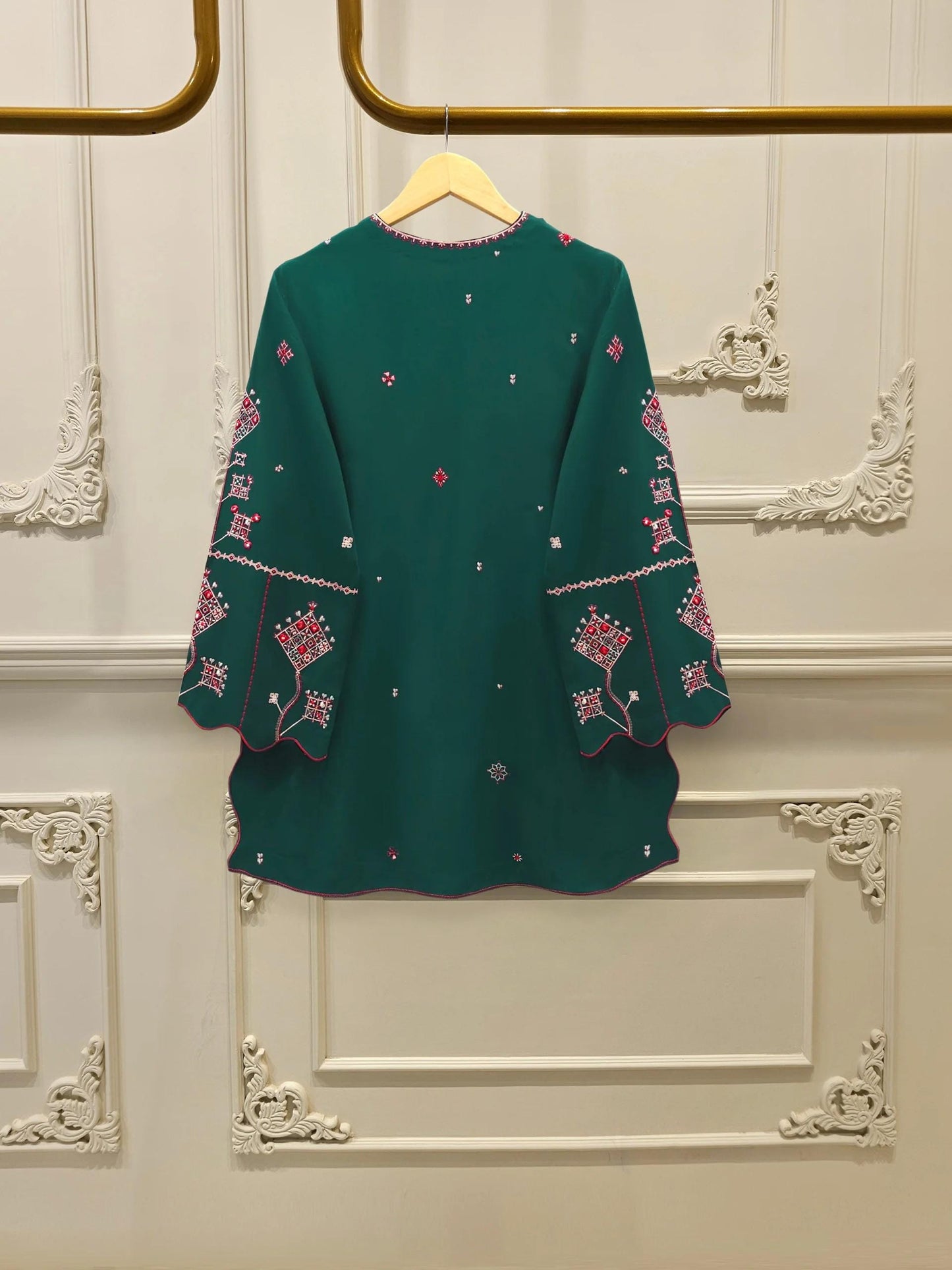 Agha Noor 2 piece - Embroidered Linen Co Ord Suit - Bottle Green