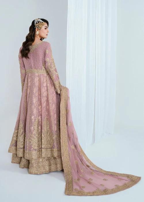 Heavily Embroidered 4 Piece Party Wear Chiffon Maxi
