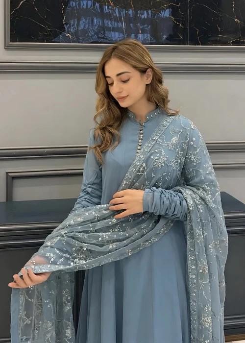 3 Piece Chiffon Maxi Dress - Ice Blue