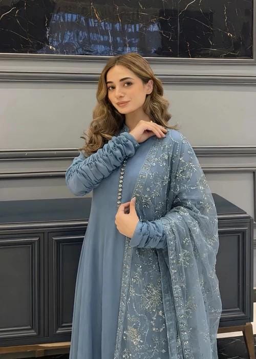 3 Piece Chiffon Maxi Dress - Ice Blue