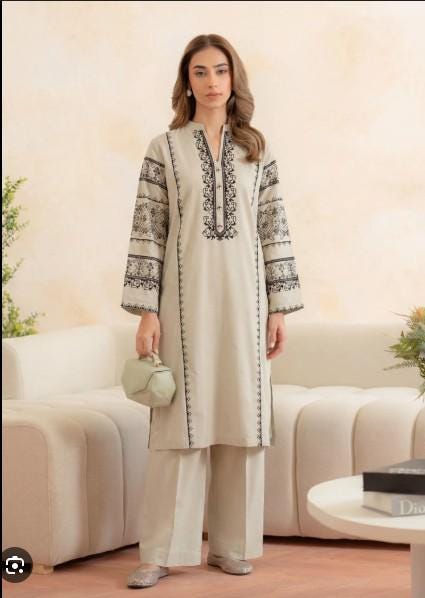 2 Piece Cross- Stitch Embroidered Lawn Suit - Ivory