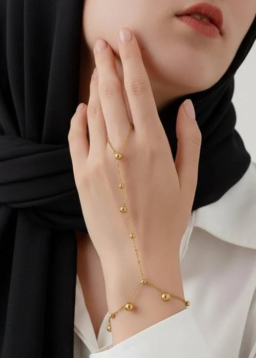 Trendy Back of Hand Chain Gold Color Finger Bracelet - Adjustable