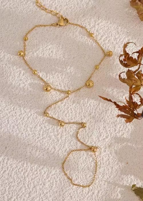 Trendy Back of Hand Chain Gold Color Finger Bracelet - Adjustable