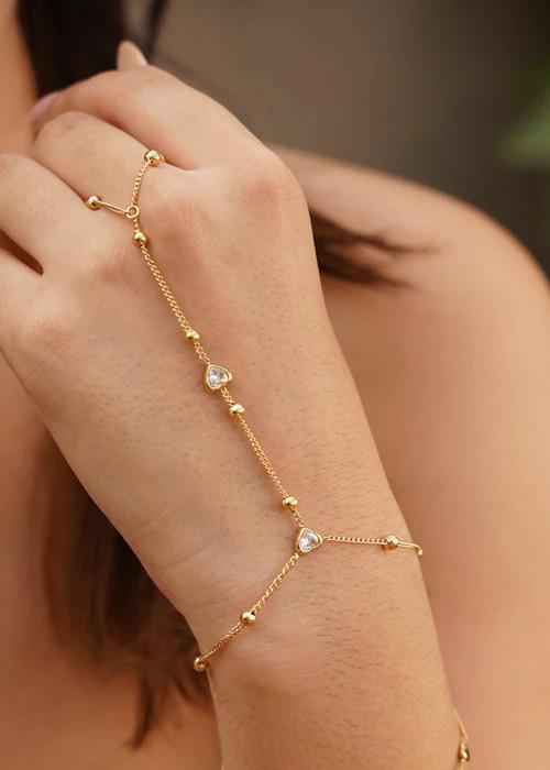Trendy Back of Hand Heart Chain Finger Bracelet - Adjustable