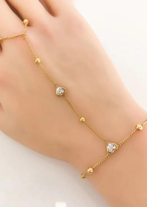 Trendy Back of Hand Heart Chain Finger Bracelet - Adjustable