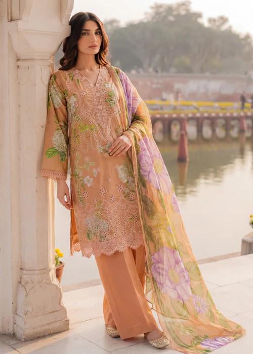 Embroidered Lawn Kurta Palazzo Suit - 3 piece - Pakistani Designer