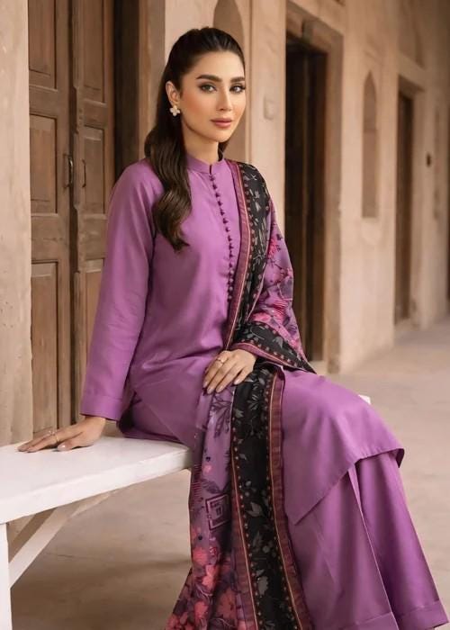 3 Piece Linen Kurta Set - Mauve - Herringbone Dupatta