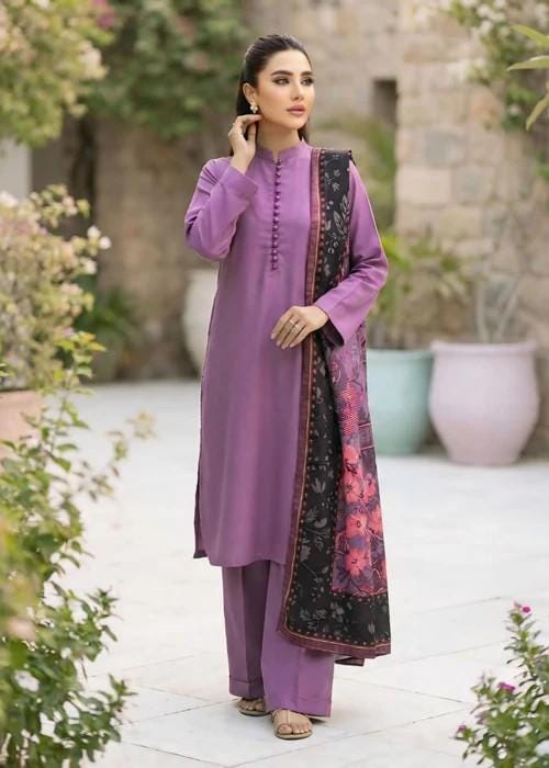 3 Piece Linen Kurta Set - Mauve - Herringbone Dupatta
