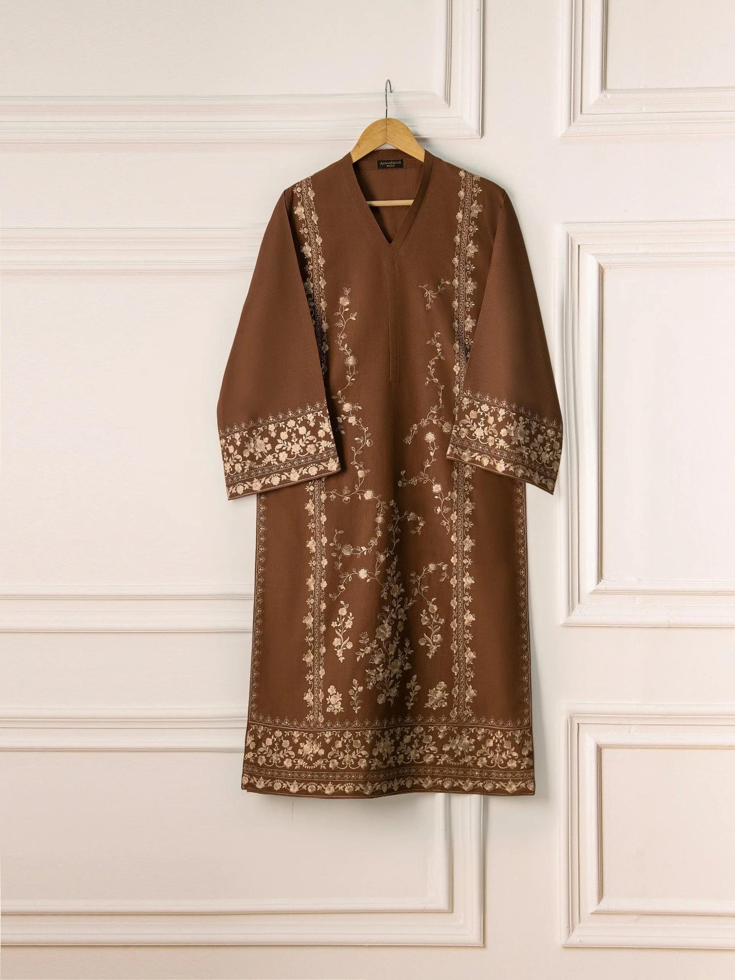 Agha Noor 2 piece - Embroidered Khaddar Suit - Dark Brown