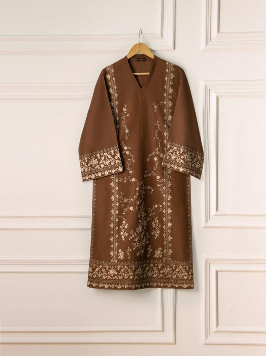 Agha Noor 2 piece - Embroidered Khaddar Suit - Dark Brown