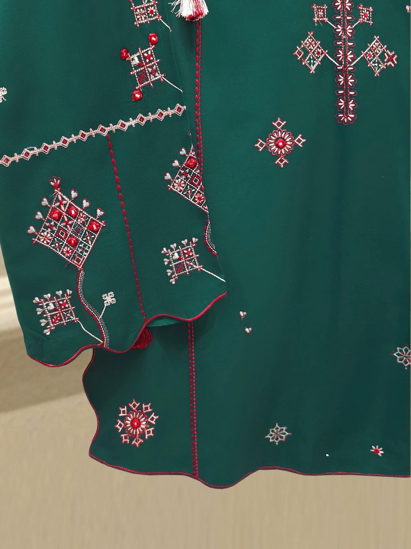 Agha Noor 2 piece - Embroidered Linen Co Ord Suit - Bottle Green