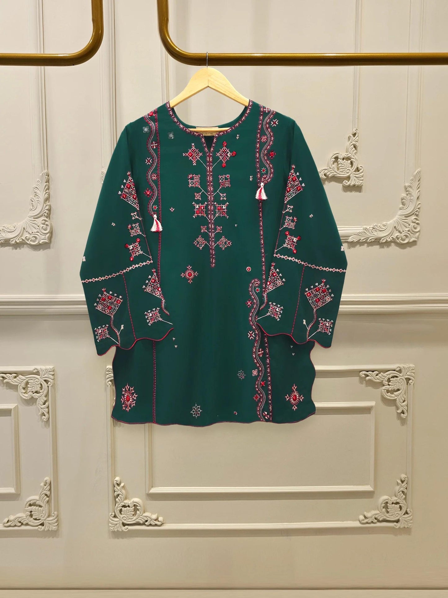 Agha Noor 2 piece - Embroidered Linen Co Ord Suit - Bottle Green