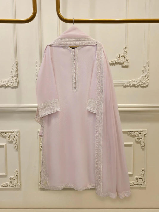 Agha Noor 3-Piece Embroidered Cotton Net Suit - Lilac