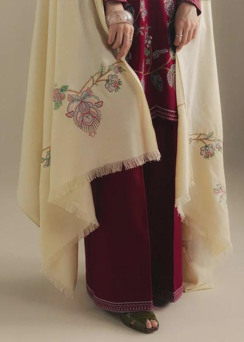 3 Piece Embroidered Linen Palazzo Suit - Burnt red