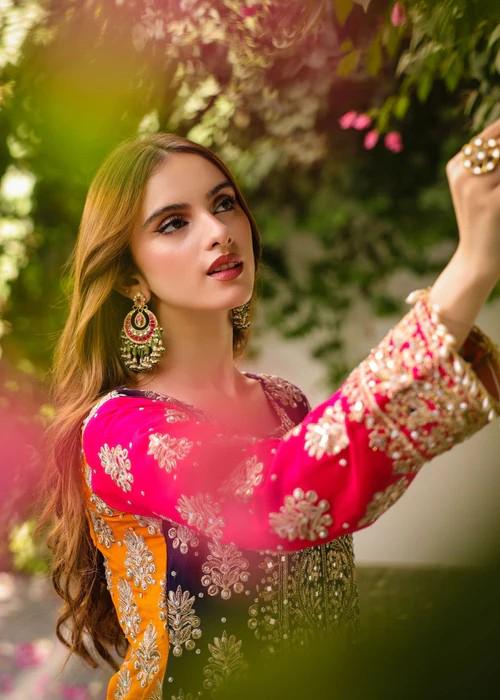 4 Piece Embroidered Chiffon Suit - Raw Silk Pants with Potli bag