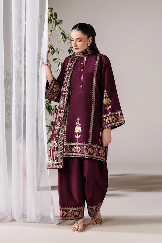 3 Piece Screen Printed Summer Silk Suit - Maroon