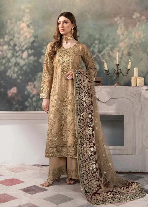 Heavily Embroidered Pakistani Designer Suit:  Palazzo Pants