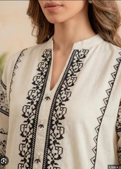 2 Piece Cross- Stitch Embroidered Lawn Suit - Ivory
