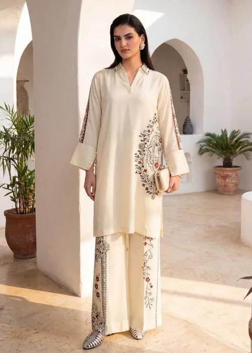 2 Piece Printed Lawn Suit - Beige