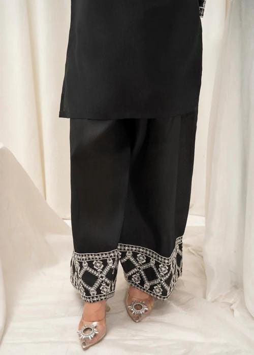 2 piece - Embroidered Farshi Shalwar Kattan Silk Suit - Size (M, L)