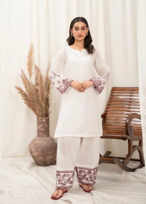 2 piece - Embroidered Farshi Shalwar Kattan Silk Suit