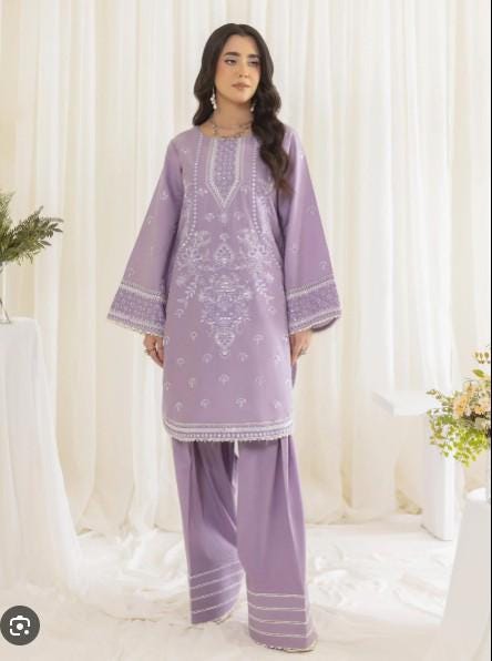 Embroidered Lawn Farshi Shalwar Suit - 2 Piece - Lilac - Large (Bust size 44")