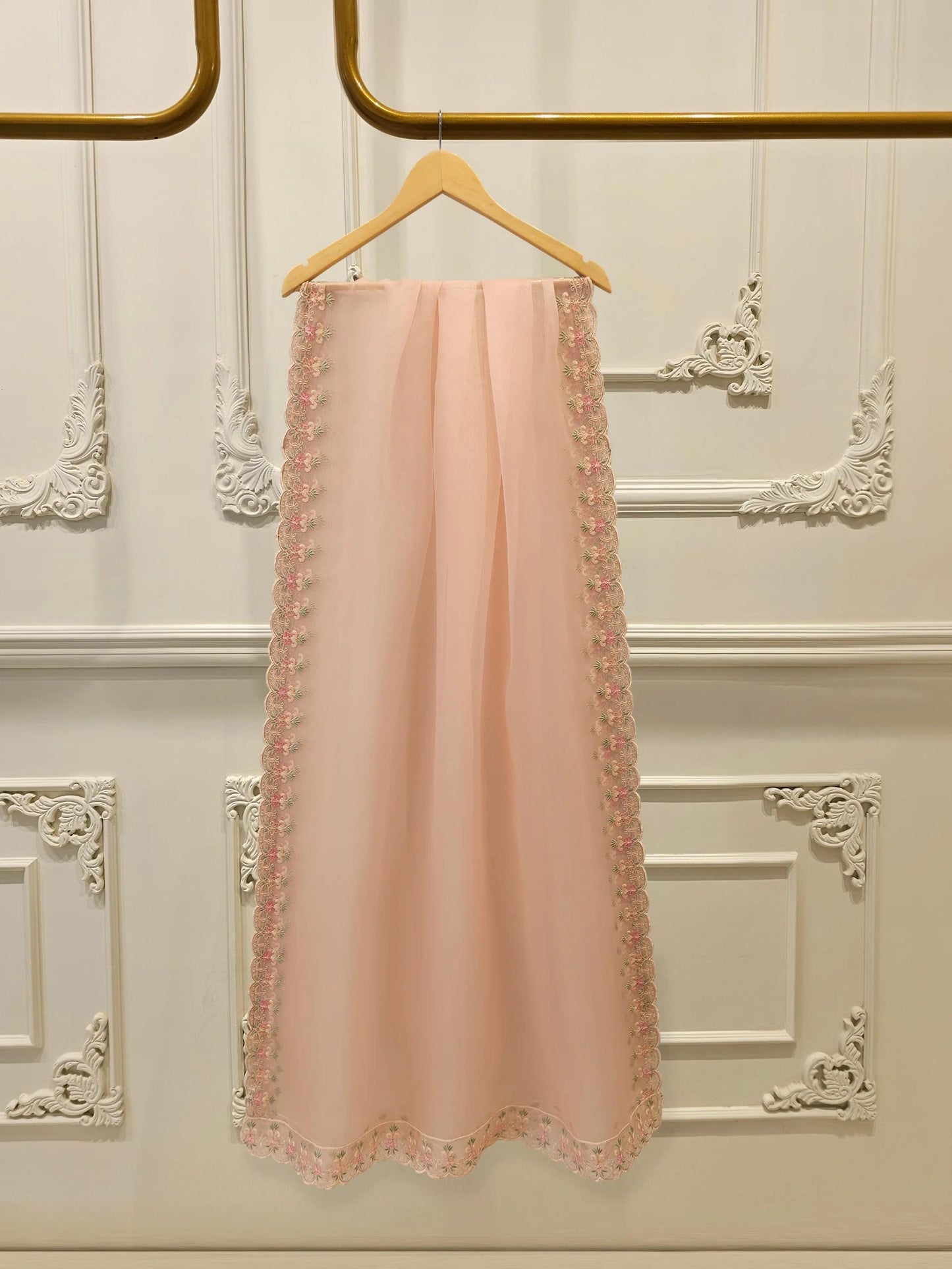 Agha Noor - 3 Piece - Pure Sheesha Silk Embroidered Suit - Peach