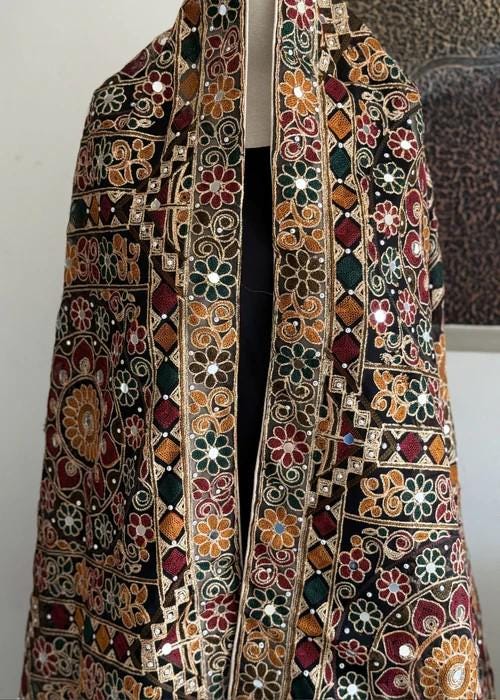 Heavily Embroidered Organza Tissue Silk Dupatta - Mirror Mosaic Dupatta