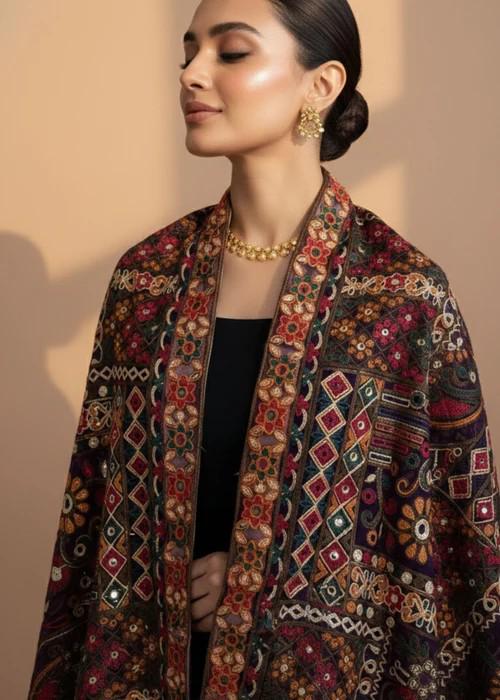 Heavily Embroidered Organza Tissue Silk Dupatta - Amethyst Mosaic