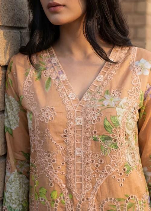 Embroidered Lawn Kurta Palazzo Suit - 3 piece - Pakistani Designer