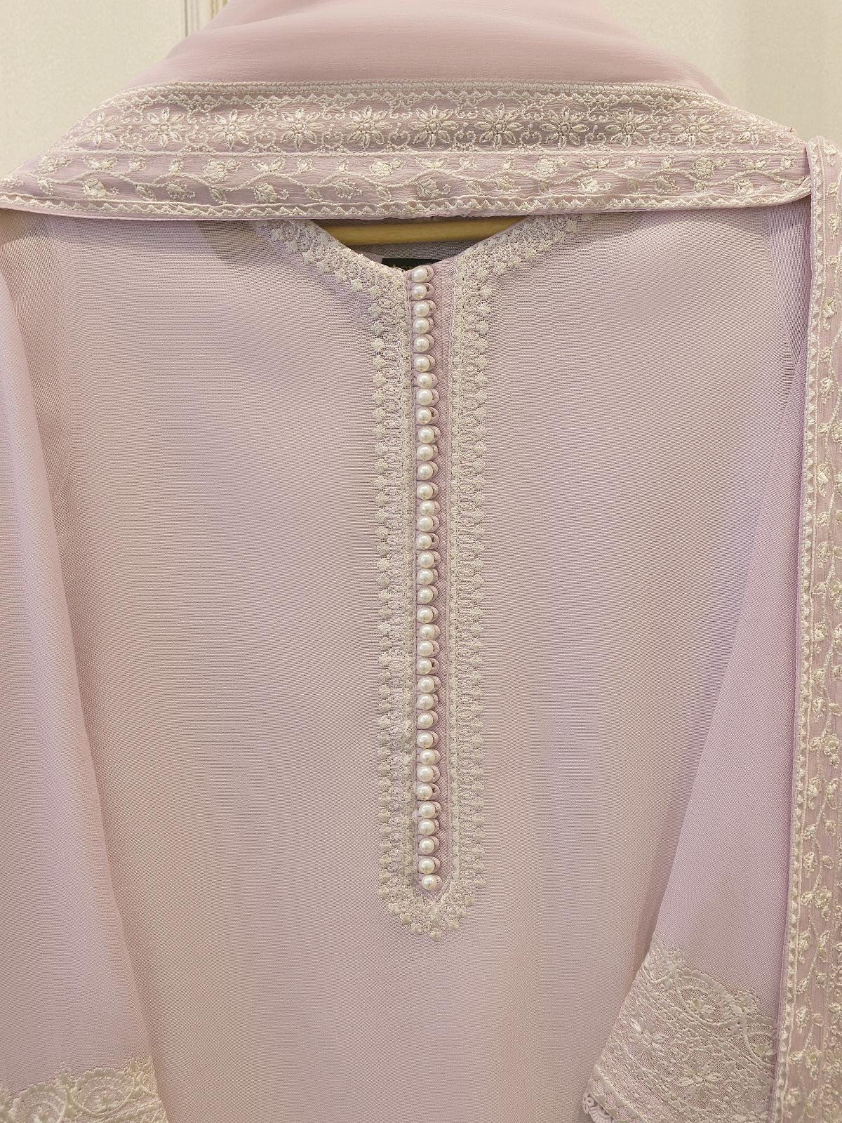 Agha Noor 3-Piece Embroidered Cotton Net Suit - Lilac