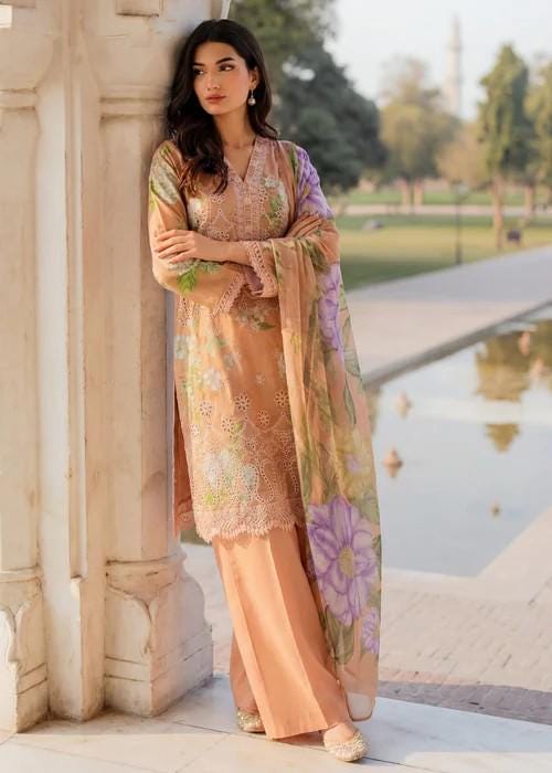 Embroidered Lawn Kurta Palazzo Suit - 3 piece - Pakistani Designer
