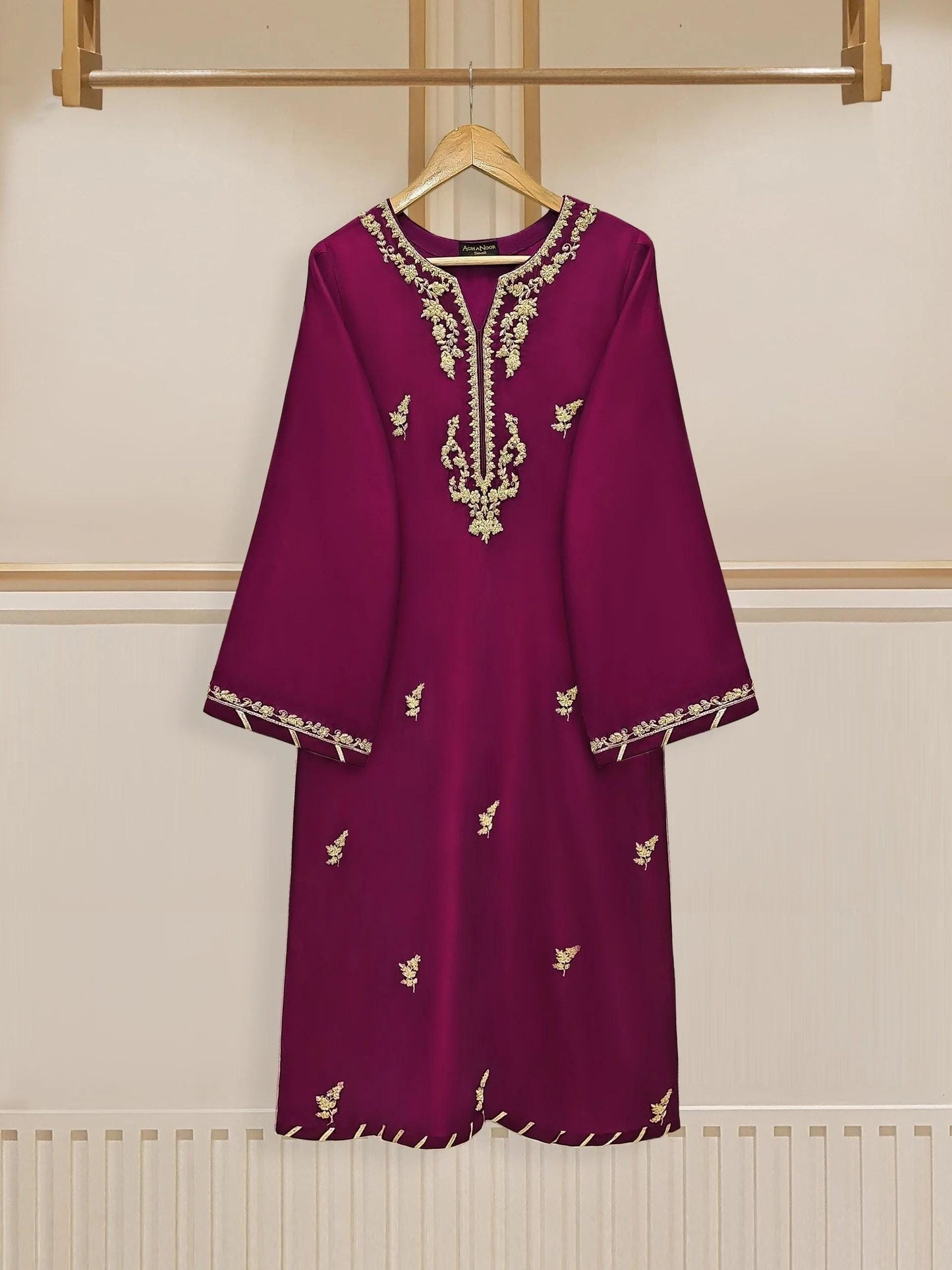 Agha Noor Magenta Embroidered Pure Silk Net Shalwar Kameez