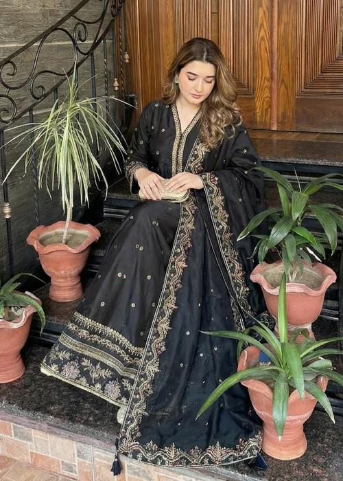 3 Piece Embroidered Silk Maxi Dress - Black