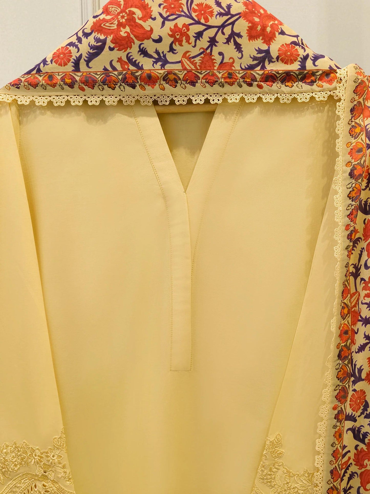 Agha Noor 3 Piece Pure Embroidered Cambric Suit - Yellow