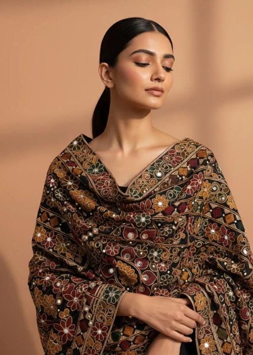 Heavily Embroidered Organza Tissue Silk Dupatta - Mirror Mosaic Dupatta