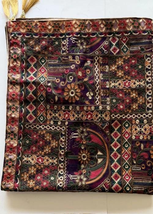 Heavily Embroidered Organza Tissue Silk Dupatta - Amethyst Mosaic