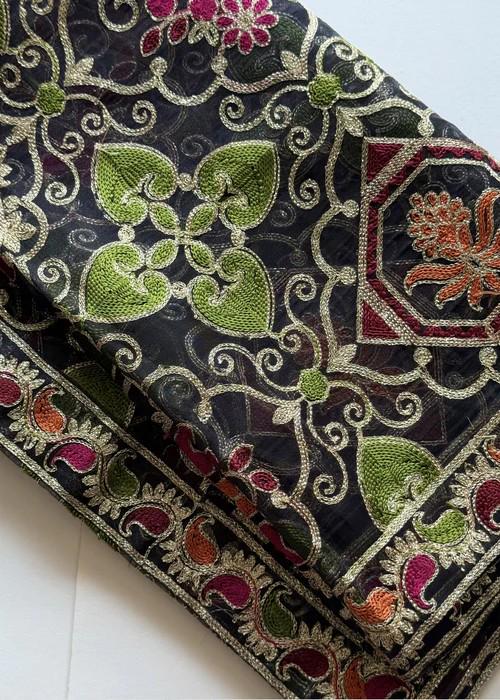 Heavily Embroidered Organza Tissue Silk Dupatta - Green Vine