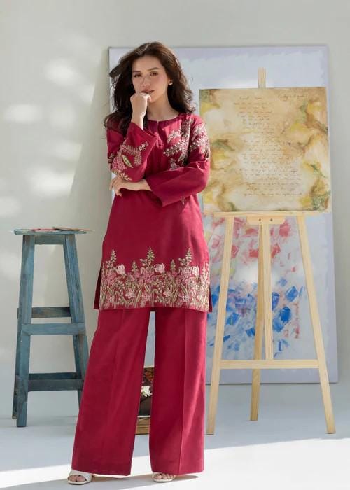 2 Piece Embroidered Lawn Summer Kurta Set - Palazzo Pants