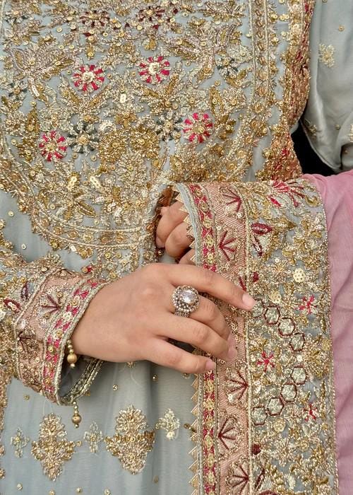 Heavily Embroidered Party Wear Chiffon Long Kurta Suit - 4 Piece (with Potli bag)