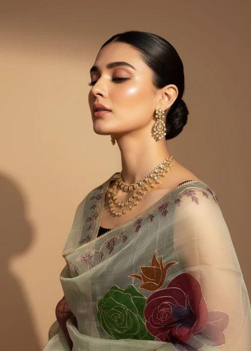 Hand Painted Organza Dupatta with Tilla Work - Mint Green