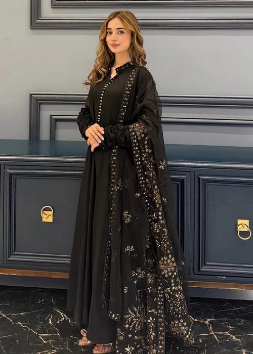 3 Piece Chiffon Maxi Dress - Black