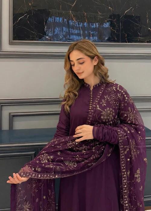 3 Piece Chiffon Maxi Dress - Plum Purple