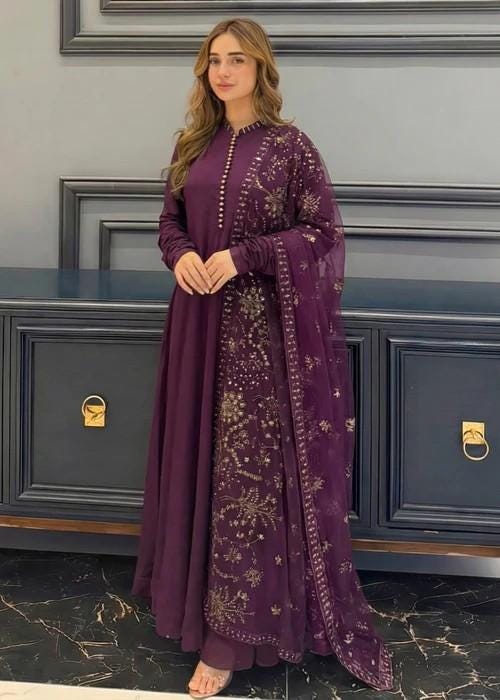 3 Piece Chiffon Maxi Dress - Plum Purple
